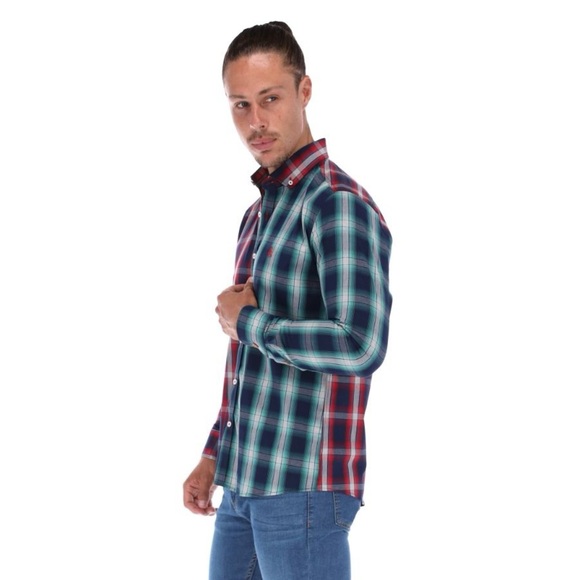 Bold Red and Blue Plaid Casual Button Down Shirt - Picture 3 of 9